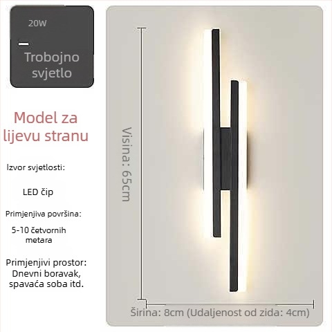 Minimalistička LED zidna svjetiljka s LED trakom za spavaću sobu i dnevni boravak, uz krevet, uz televizor i kauč, za hodnik i stubište