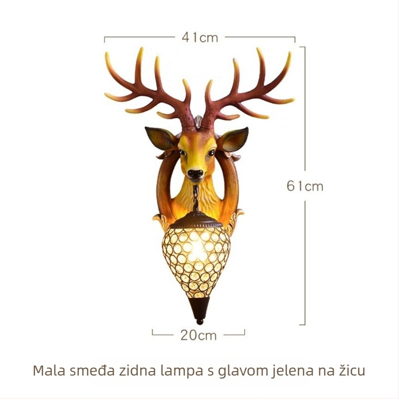 Zidna lampa sa glavom jelena i rogom, europski stil, za dnevni boravak, hodnik, stubište i blagovaonicu