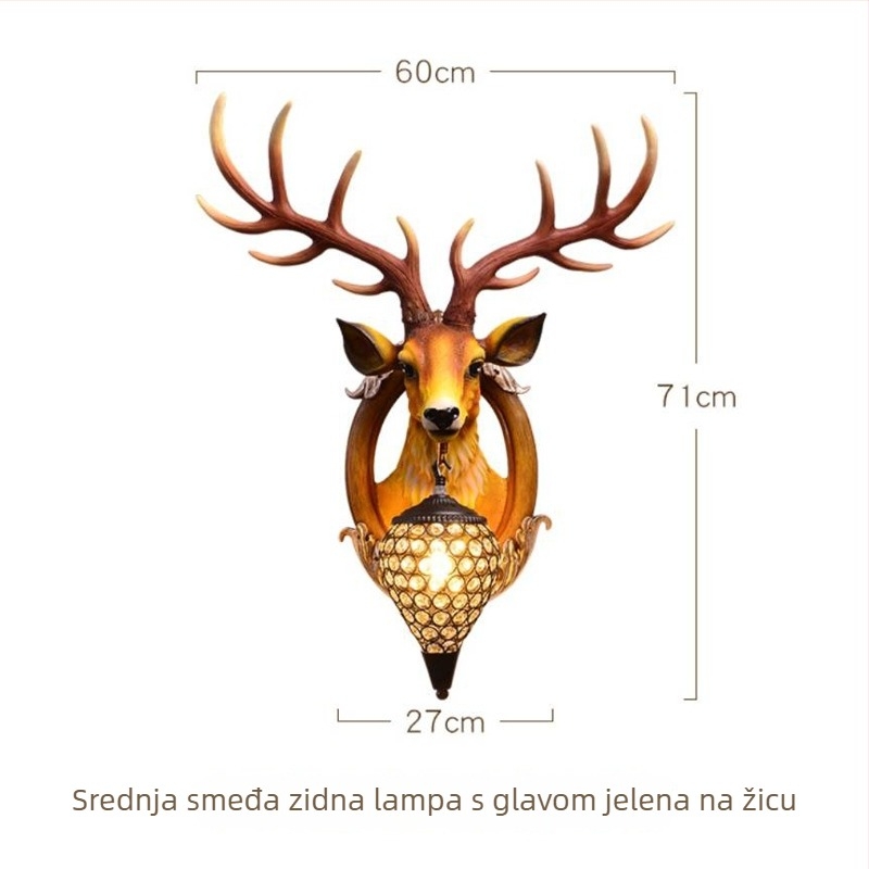 Zidna lampa sa glavom jelena i rogom, europski stil, za dnevni boravak, hodnik, stubište i blagovaonicu