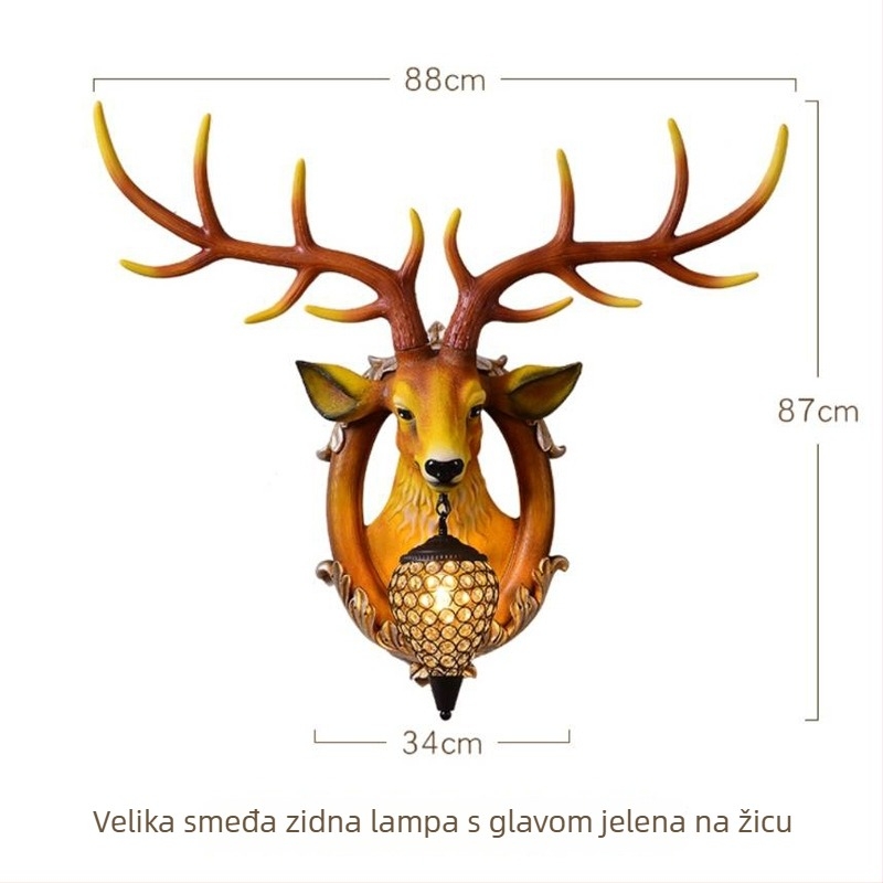 Zidna lampa sa glavom jelena i rogom, europski stil, za dnevni boravak, hodnik, stubište i blagovaonicu