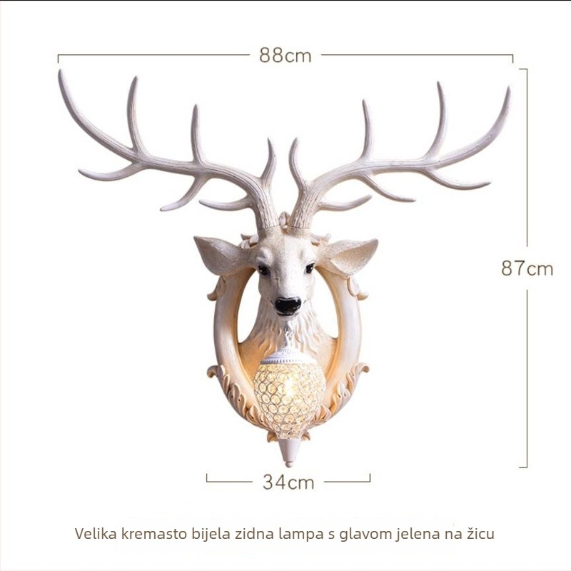 Zidna lampa sa glavom jelena i rogom, europski stil, za dnevni boravak, hodnik, stubište i blagovaonicu
