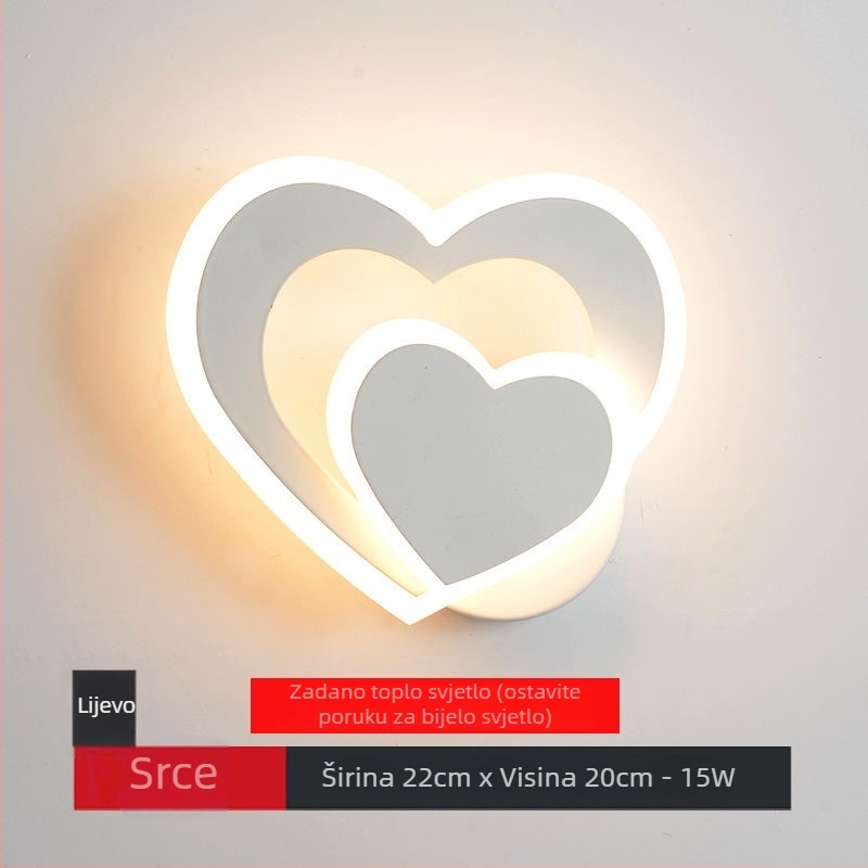LED zidna svjetiljka u obliku srca, minimalistički postmoderni skandinavski dizajn, dvostruko srce, za spavaću sobu i dnevni boravak