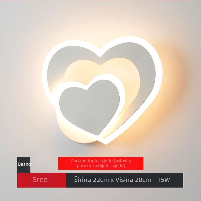 LED zidna svjetiljka u obliku srca, minimalistički postmoderni skandinavski dizajn, dvostruko srce, za spavaću sobu i dnevni boravak