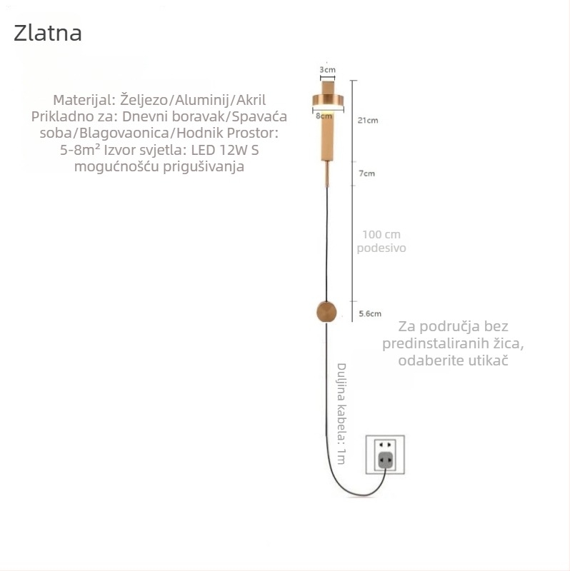 Nordijski minimalistički zidni svjetiljka za dnevni boravak i spavaću sobu, prilagodljiva noćna lampica, jednostavno dekorativno zidno osvjetljenje za pozadinsku zid i hodnik