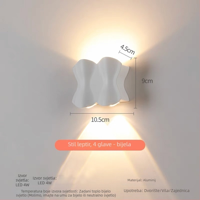 Vanjska zidna svjetiljka IP65, aluminijsko kućište, dekorativno osvjetljenje za vrt i balkon, model HH42