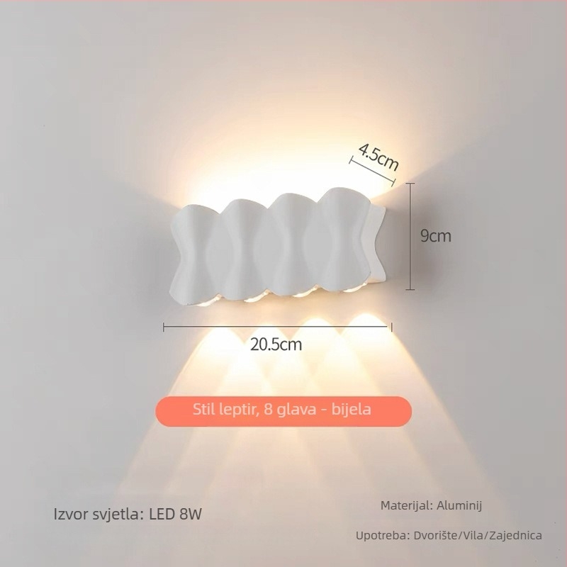 Vanjska zidna svjetiljka IP65, aluminijsko kućište, dekorativno osvjetljenje za vrt i balkon, model HH42