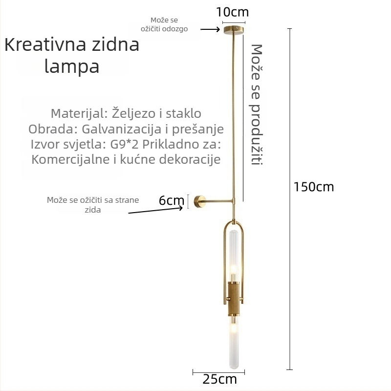 Postmoderno unutarnje zidno svjetlo za dnevni boravak i hodnik s staklenom trakom, dekorativna rasvjeta za vile i hotele