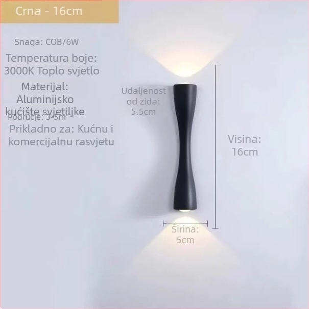 Vanjska zidna svjetiljka – moderni minimalistički dizajn za unutarnje i vanjske prostore, dom, dnevni boravak, blagovaonica, TV ormarić, dekorativna zidna pozadina