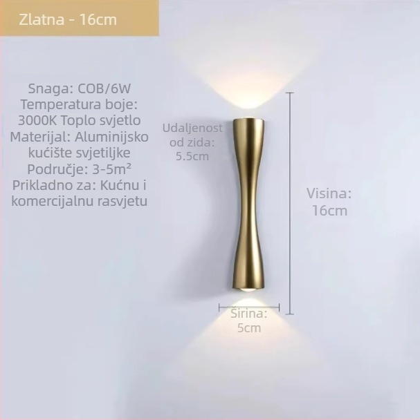 Vanjska zidna svjetiljka – moderni minimalistički dizajn za unutarnje i vanjske prostore, dom, dnevni boravak, blagovaonica, TV ormarić, dekorativna zidna pozadina