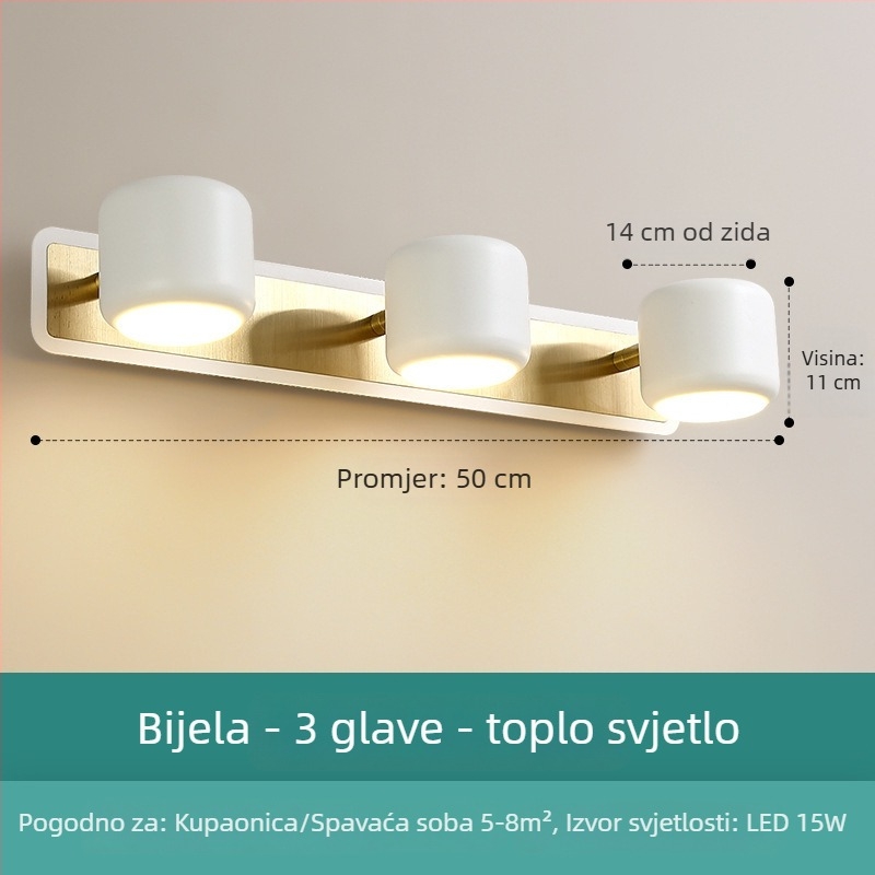 Skandinavska moderna minimalistička LED zidna svjetiljka za toaletni stol i kupaonsko ogledalo – prednje osvjetljenje ogledala