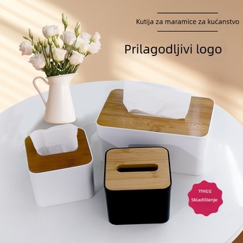 Kreativna kutija za papirnate maramice s drvenim poklopcem i plastičnim tijelom, izvlačna kutija za stolnu upotrebu