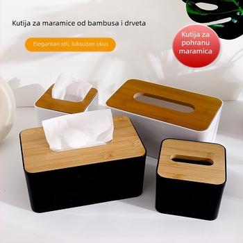 Kreativna kutija za papirnate maramice s drvenim poklopcem i plastičnim tijelom, izvlačna kutija za stolnu upotrebu