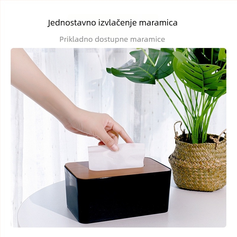 Kreativna kutija za papirnate maramice s drvenim poklopcem i plastičnim tijelom, izvlačna kutija za stolnu upotrebu