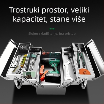 Trostruko sklopiva kutija za alat od nehrđajućeg čelika za kućnu i automobilsku upotrebu, prijenosna višefunkcijska kutija za pohranu.