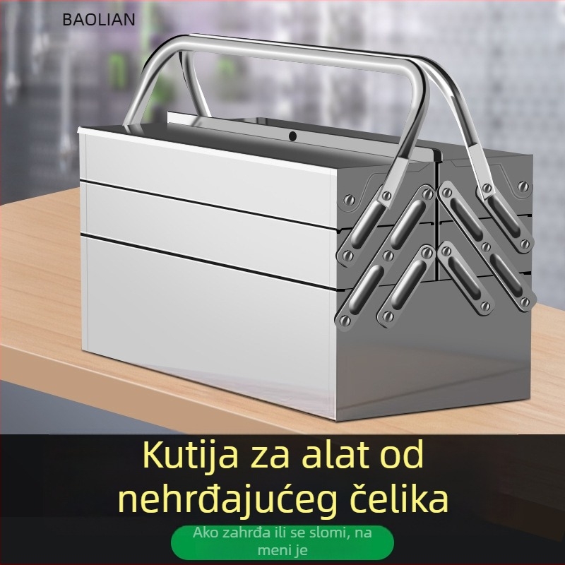 Trostruko sklopiva kutija za alat od nehrđajućeg čelika za kućnu i automobilsku upotrebu, prijenosna višefunkcijska kutija za pohranu.