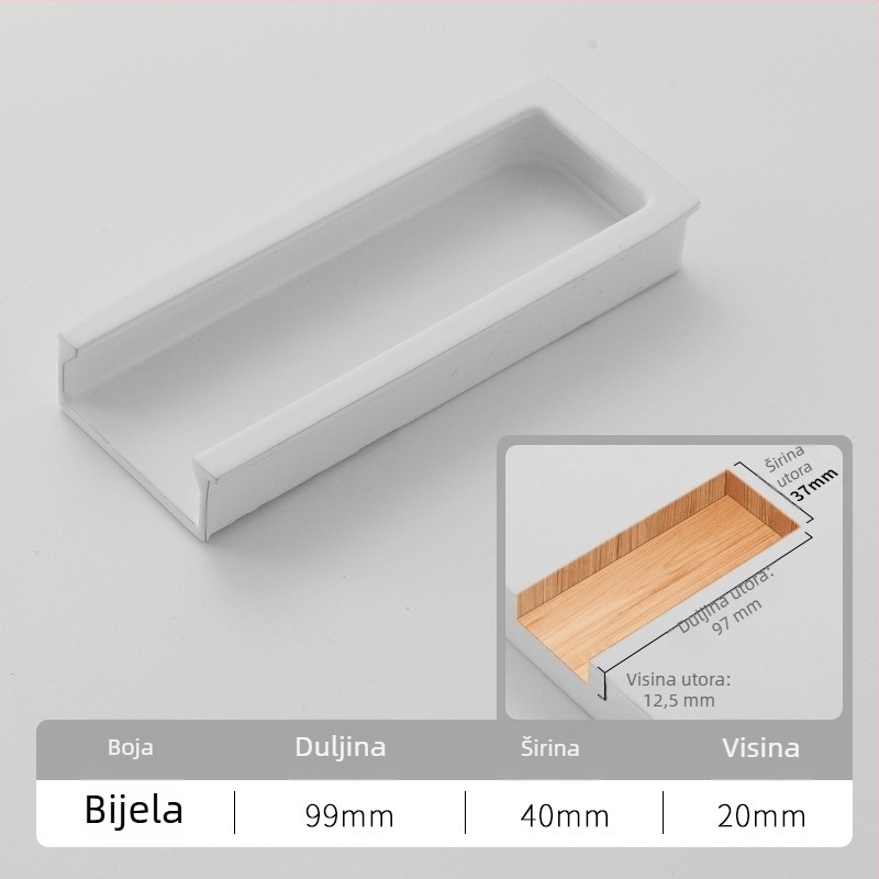 Skrivena U-oblik ručka za vrata i ladice ormara, aluminijska legura, anodizirana, moderni minimalistički stil