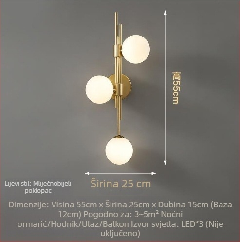 Zidna svjetiljka za spavaću sobu i dnevni boravak, krem boja, francuski retro stil, nordijski minimalistički dizajn, za zid iza televizora