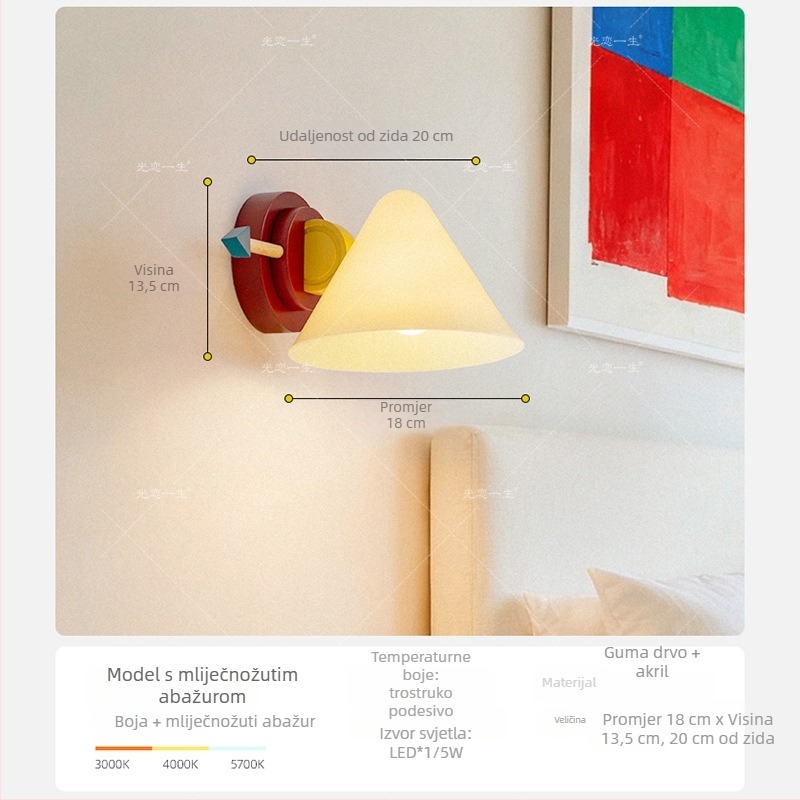 Memphis retro zidna lampa uz prekidač, nordskog stila, za dječju sobu i spavaću sobu, bez ožičenja, hodnik