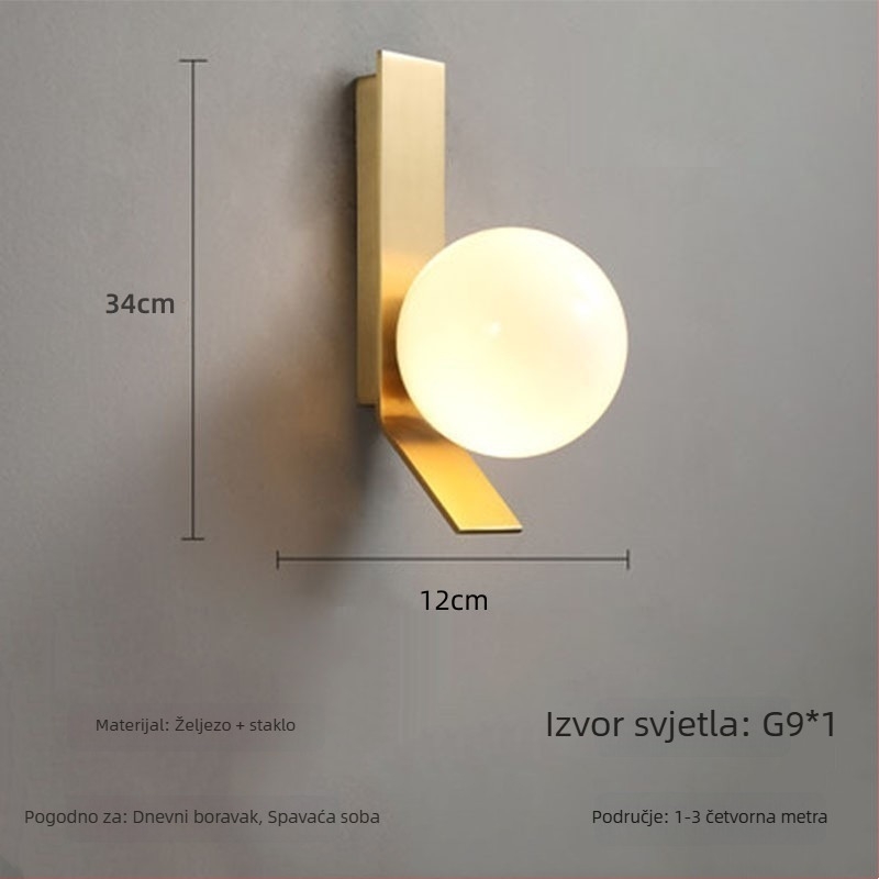Severna minimalistička zidna lampa s staklenim sjenilom – pogodna za spavaću sobu, dnevni boravak, hodnik i ulaz