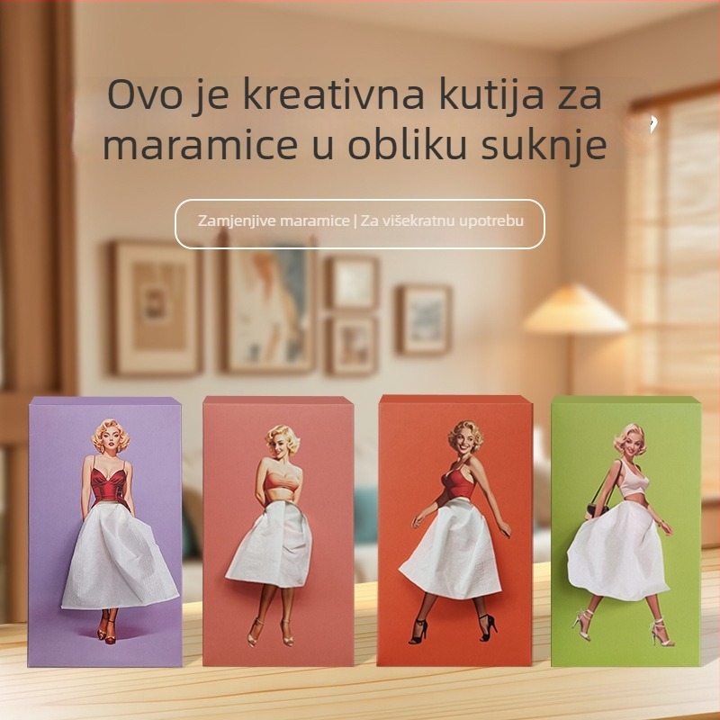 Dekorativna kutija za maramice s motivom suknje — kreativni ukras za auto i dom, moderan minimalistički dizajn