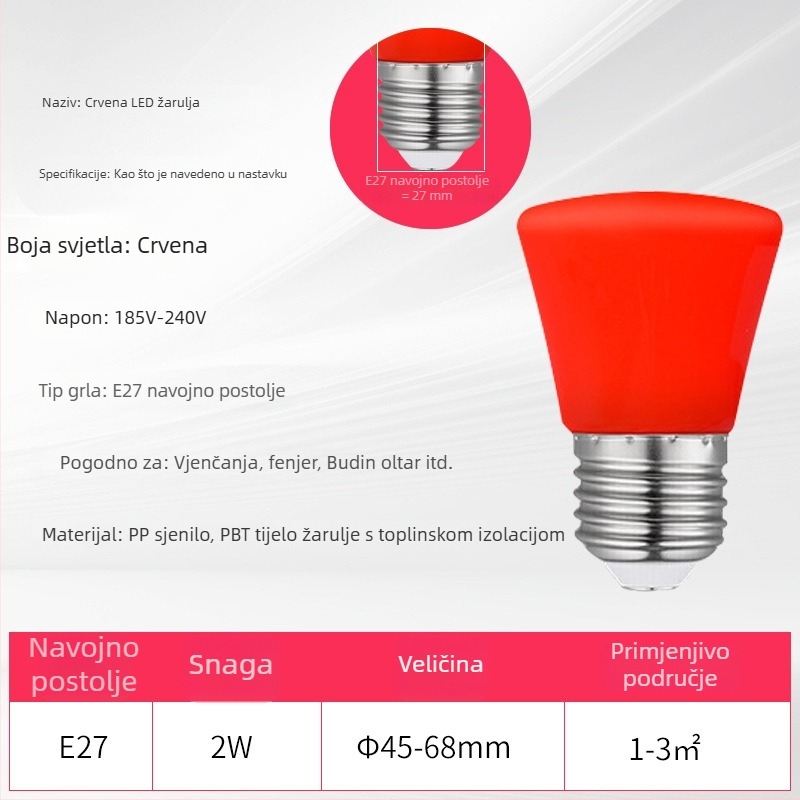 LED crvena svijećna žarulja s navojem E27 i E14, šiljasta žarulja, za Buddha ponude, kristalna žarulja