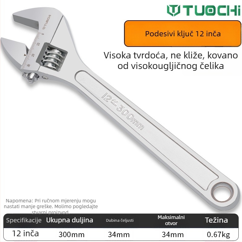 Set podesivih ključeva od 12 inča s velikim otvorom