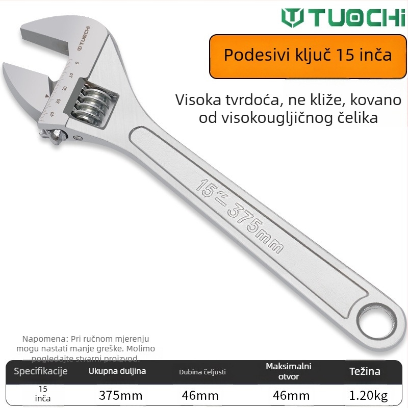 Set podesivih ključeva od 12 inča s velikim otvorom