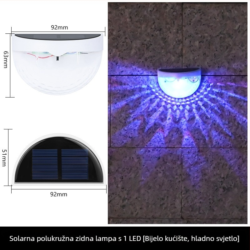 Solarna polukružna vanjska zidna svjetiljka za dvorište — dekorativno osvjetljenje vrta i ograde