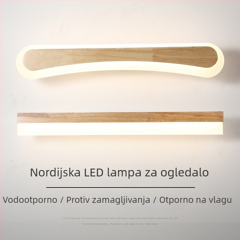 Skandinavska drvena LED svjetiljka za ogledalo, minimalistički modern dizajn, duga zidna svjetiljka za šminkanje i kupaonicu