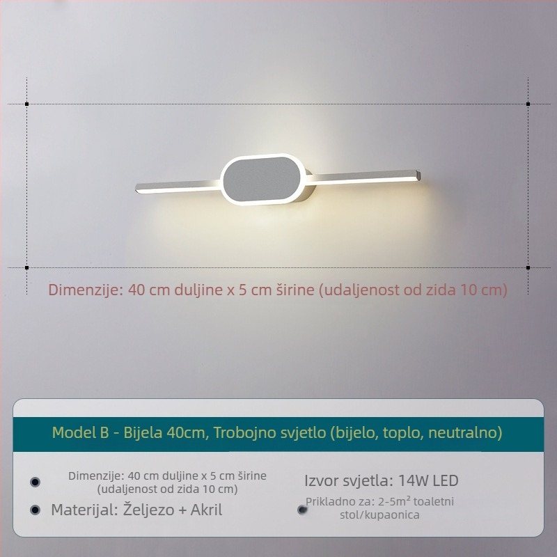 LED zidna svjetiljka za kupaonicu i područje pred ogledalom, duga linijska svjetiljka, nordijski minimalistički stil, 220V
