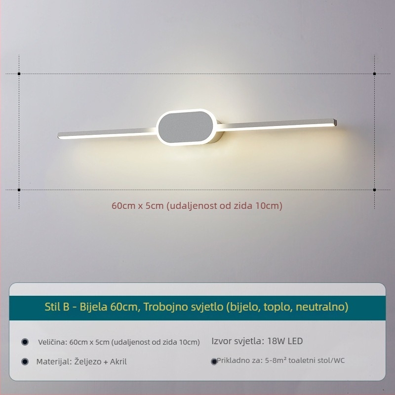 LED zidna svjetiljka za kupaonicu i područje pred ogledalom, duga linijska svjetiljka, nordijski minimalistički stil, 220V