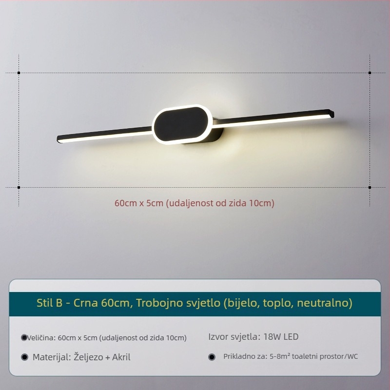 LED zidna svjetiljka za kupaonicu i područje pred ogledalom, duga linijska svjetiljka, nordijski minimalistički stil, 220V