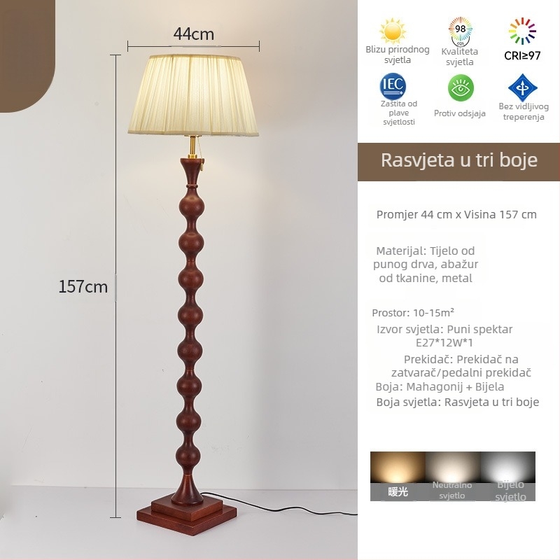 Podna lampa s tkanim sjenilom za dnevni boravak i spavaću sobu, francuski retro stil, visokokvalitetan dizajn inspiriran sredinom stoljeća