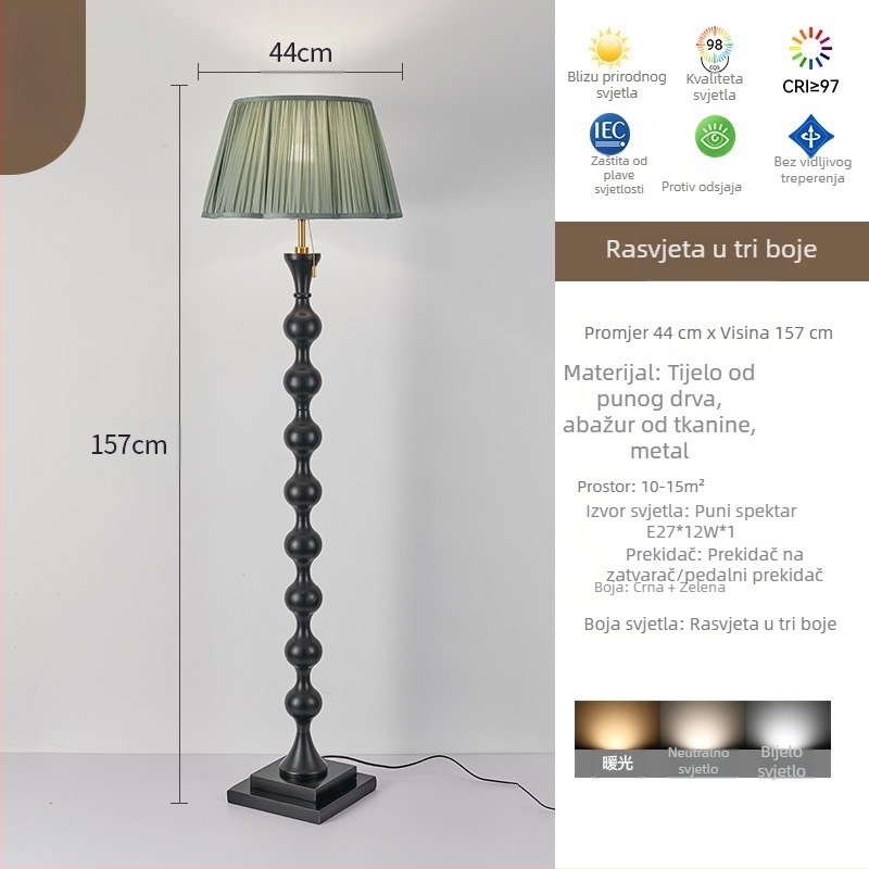 Podna lampa s tkanim sjenilom za dnevni boravak i spavaću sobu, francuski retro stil, visokokvalitetan dizajn inspiriran sredinom stoljeća