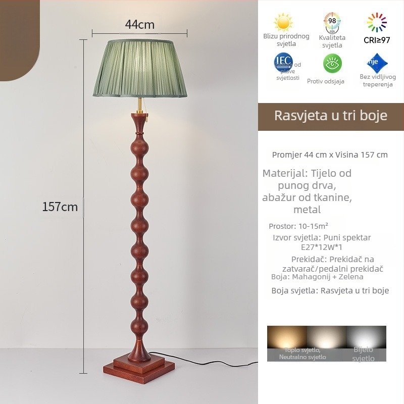 Podna lampa s tkanim sjenilom za dnevni boravak i spavaću sobu, francuski retro stil, visokokvalitetan dizajn inspiriran sredinom stoljeća