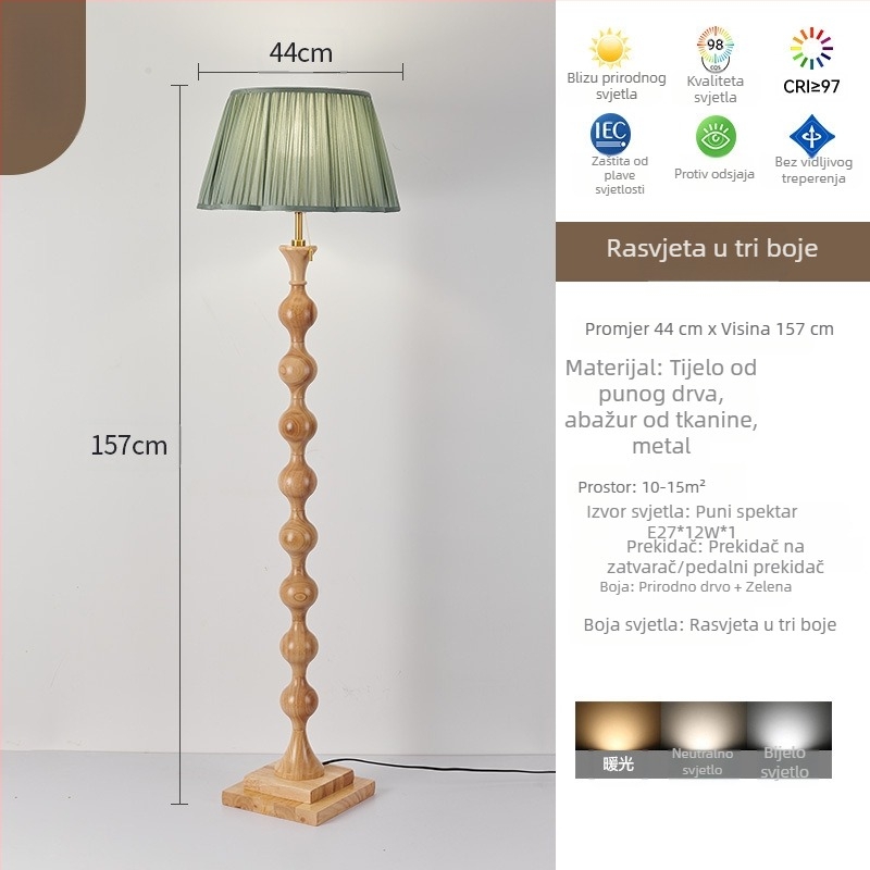 Podna lampa s tkanim sjenilom za dnevni boravak i spavaću sobu, francuski retro stil, visokokvalitetan dizajn inspiriran sredinom stoljeća