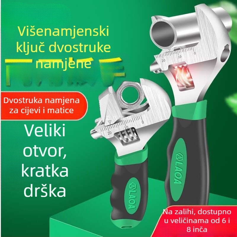 Višenamjenski podesivi ključ s kratkom ručkom za cijevi, velik otvor — mini kupaonski ključ