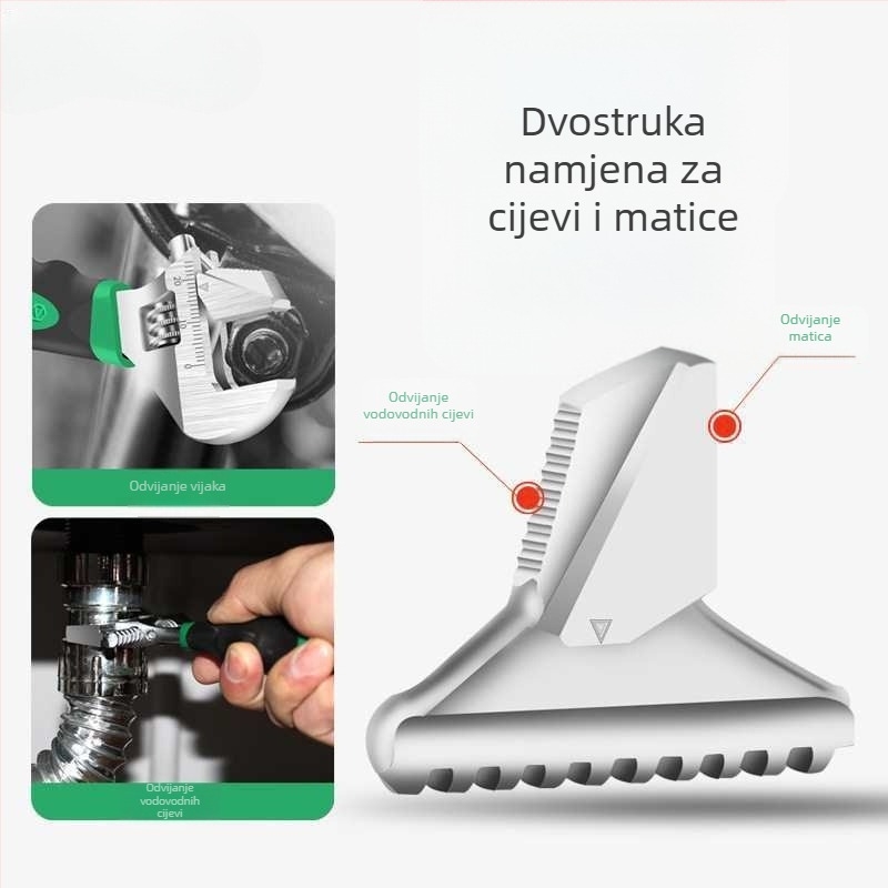 Višenamjenski podesivi ključ s kratkom ručkom za cijevi, velik otvor — mini kupaonski ključ