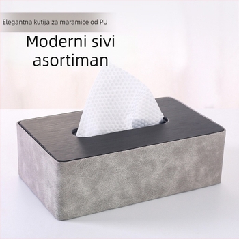 Kožna kutija za papirnate maramice s poklopcem, moderna siva, stolna pohrana za hotele, restorane i dom