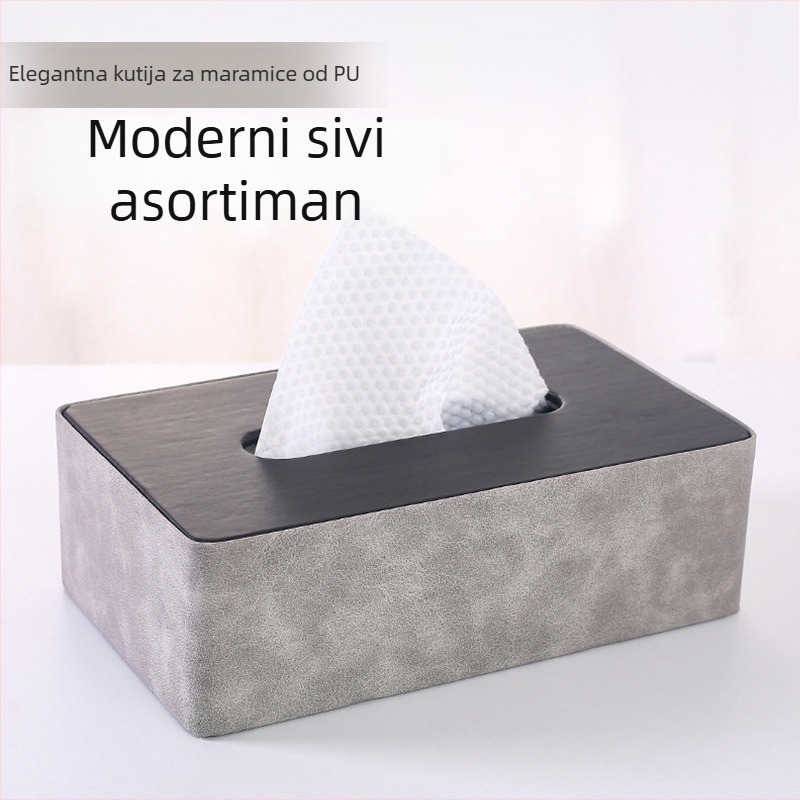 Kožna kutija za papirnate maramice s poklopcem, moderna siva, stolna pohrana za hotele, restorane i dom