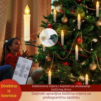 LED električna svijeća s daljinskim upravljanjem za Božić, 9 cm, svijeća s klipsom za božićno drvce