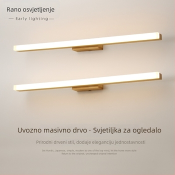 Nordijski LED prednje svjetlo ogledala, ormarić od masivnog drveta za kupaonicu, vodootporan i protiv magljenja, moderni minimalistički dizajn