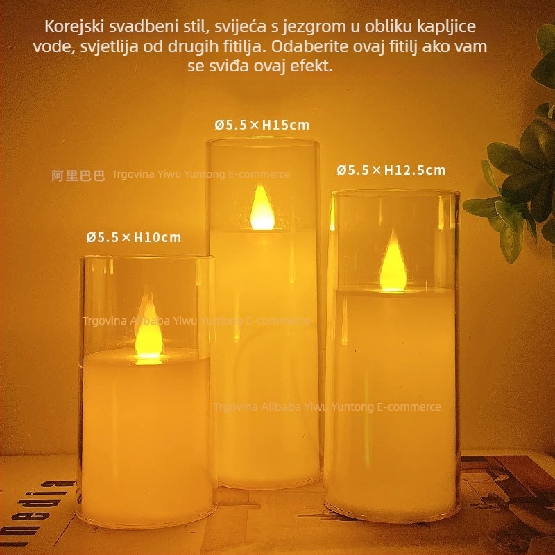 LED elektronička svijeća u prozirnoj bež boje šalice za rođendane, vjenčanja i zabave