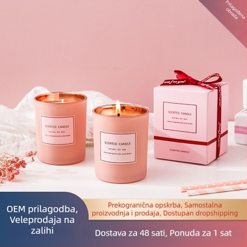 Aromaterapijska svijeća u staklanoj čašici s elektroplatiranim završetkom, bez loga, Valentinovo dar