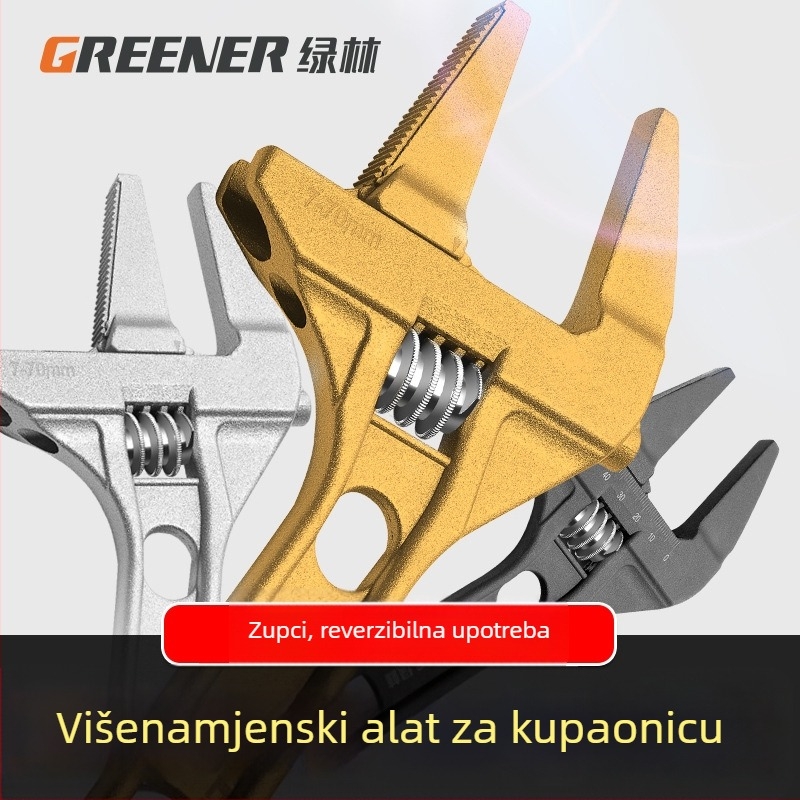 Podesivi kupaonski ključ s kratkom ručkom i širokim čeljustima, višenamjenski alat za montažu slavina u uskim prostorima
