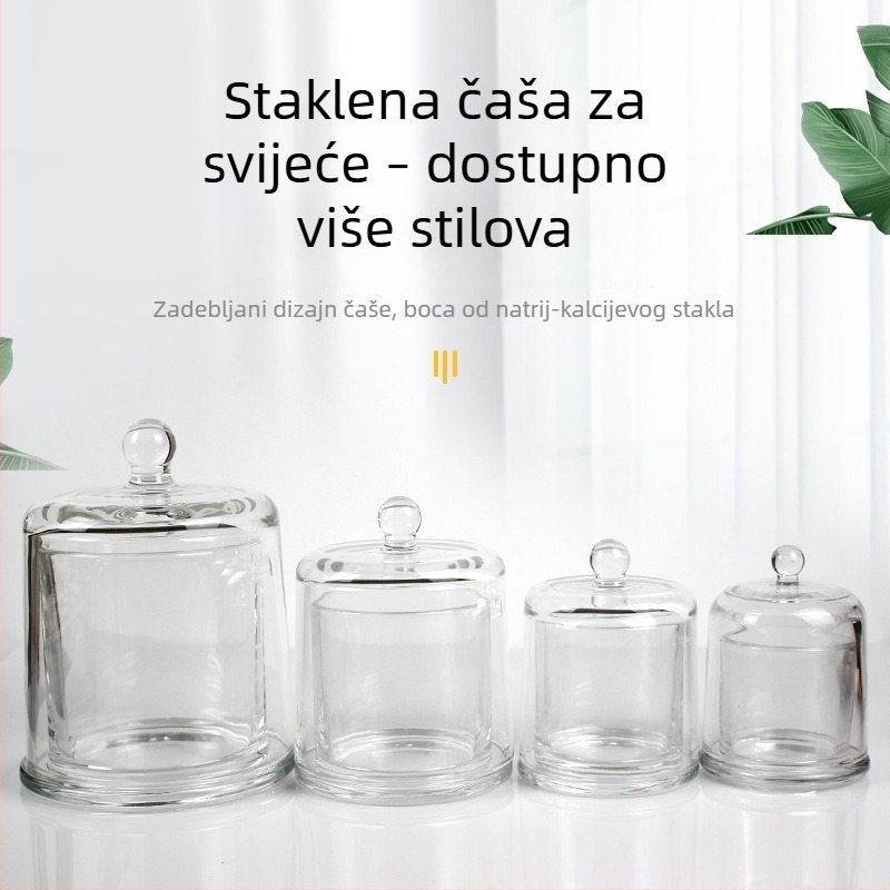 Stakleni držač za aromaterapiju s poklopcem, bez plamena, difuzor od kristalnih kamenčića, dekorativna staklena šalica