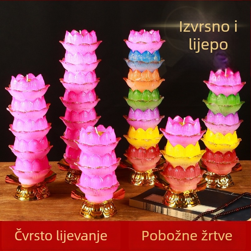 Lotusova pagoda svijećna lampa za kućno štovanje, ručno rađena parafinska svijeća, šareni lotos cvijet, tri, pet ili sedam slojeva