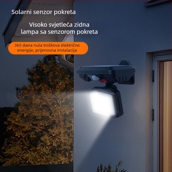 Solarna zidna svjetiljka s tri glave, sklopiva, PIR senzor, automatsko uključivanje noću, za vanjski dvorišni prostor (135 COB LED)