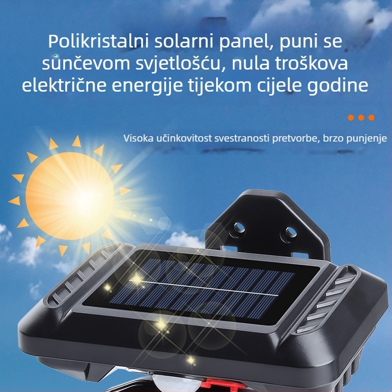 Solarna zidna svjetiljka s tri glave, sklopiva, PIR senzor, automatsko uključivanje noću, za vanjski dvorišni prostor (135 COB LED)