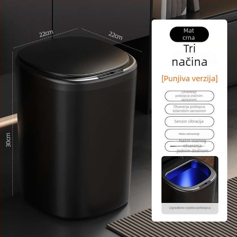 Inteligentna kanta za smeće sa senzorom i poklopcem, vrhunski dizajn za kućnu upotrebu i kupaonu, velik kapacitet
